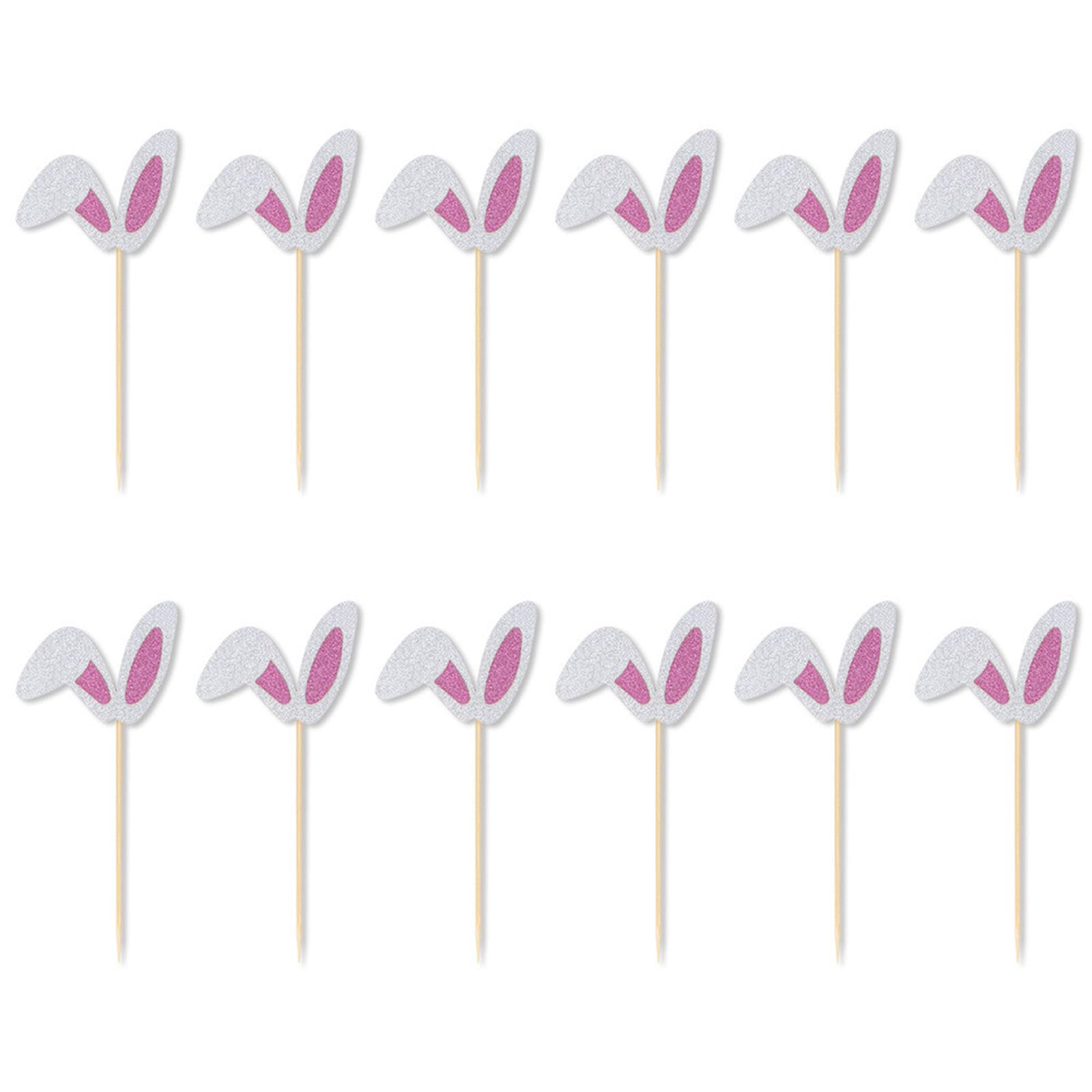 Meiliyizu 12Pieces Easters Cake Decoration Set Rabbits Ear Toppers Decorative Appetizer Picks Suitable for Festival Occasion Easters Party Supplies