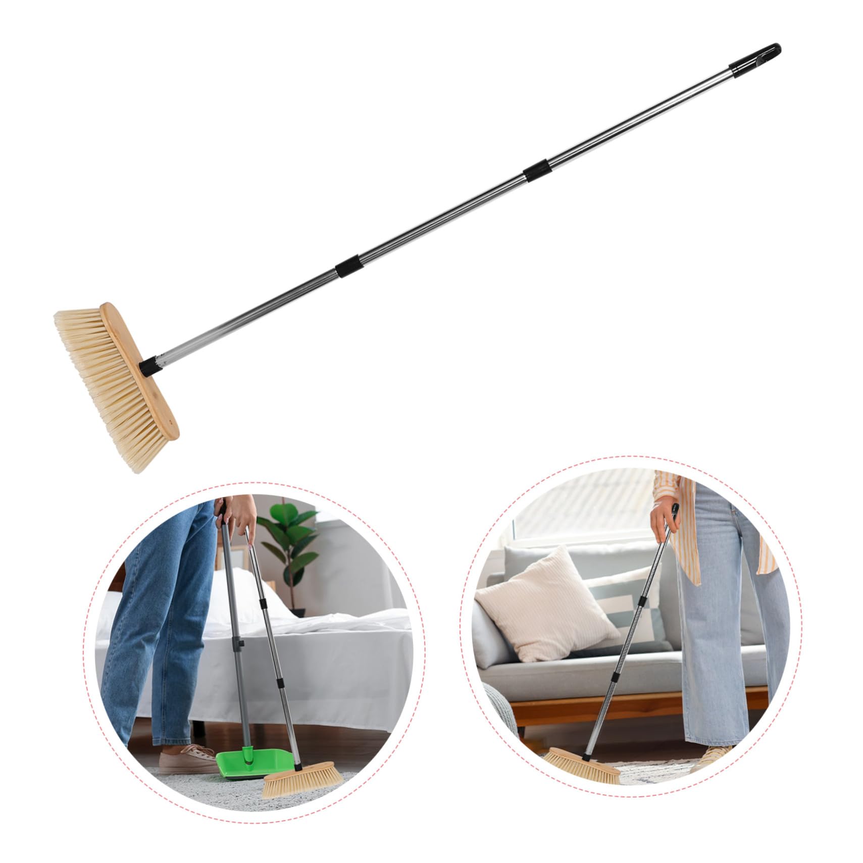 Yardenfun Scopa Rigida con Setole in bambù e Manico in Acciaio Scopa Pesante per Esterni Spazzola Stiff per Garage e Patio Manico Smontabile per Pulizia
