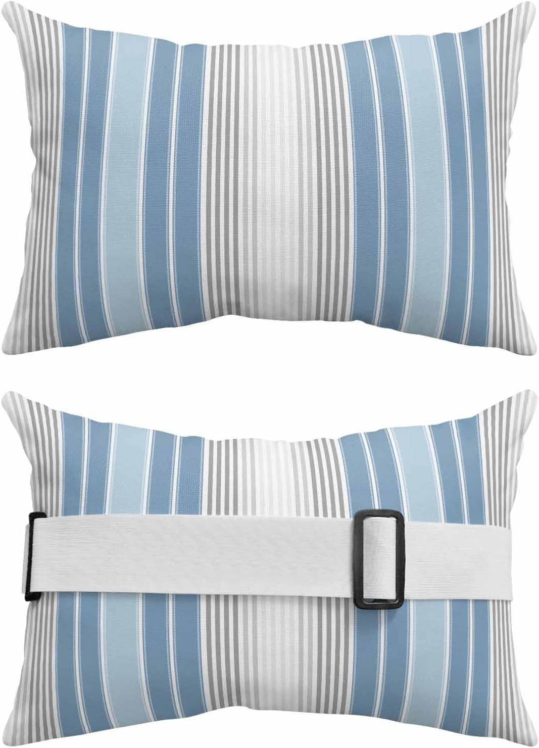 Pack of 2 Outdoor Lumbar Pillow Covers, Blue Gray Stripes Waterproof Throw Pillow Covers Set, Contemporary Minimalist Abstract Lines Outdoor Decorative Cushion Case for Patio Beach, 11x16 Inch