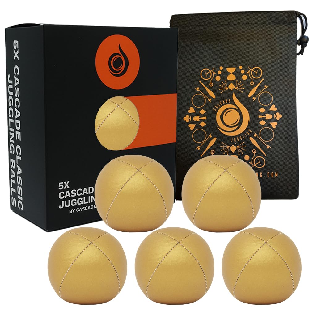 Cascade Juggling 5 x Pro 115g Cascade Classic Juggling Balls - Thud Juggling Balls & Bag - Set of 5 Juggling Balls (Gold)