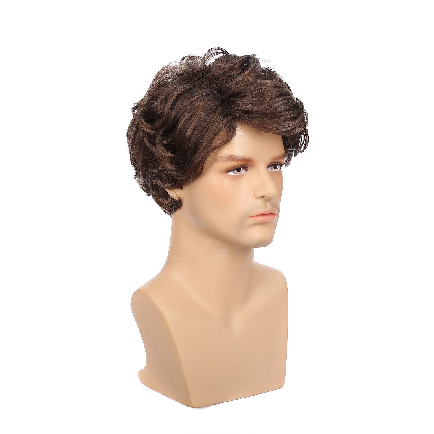 Kaneles Mens Wigs Brown Short Curly Shaggy Layered Cosplay Halloween Daily Costumes Male Wig