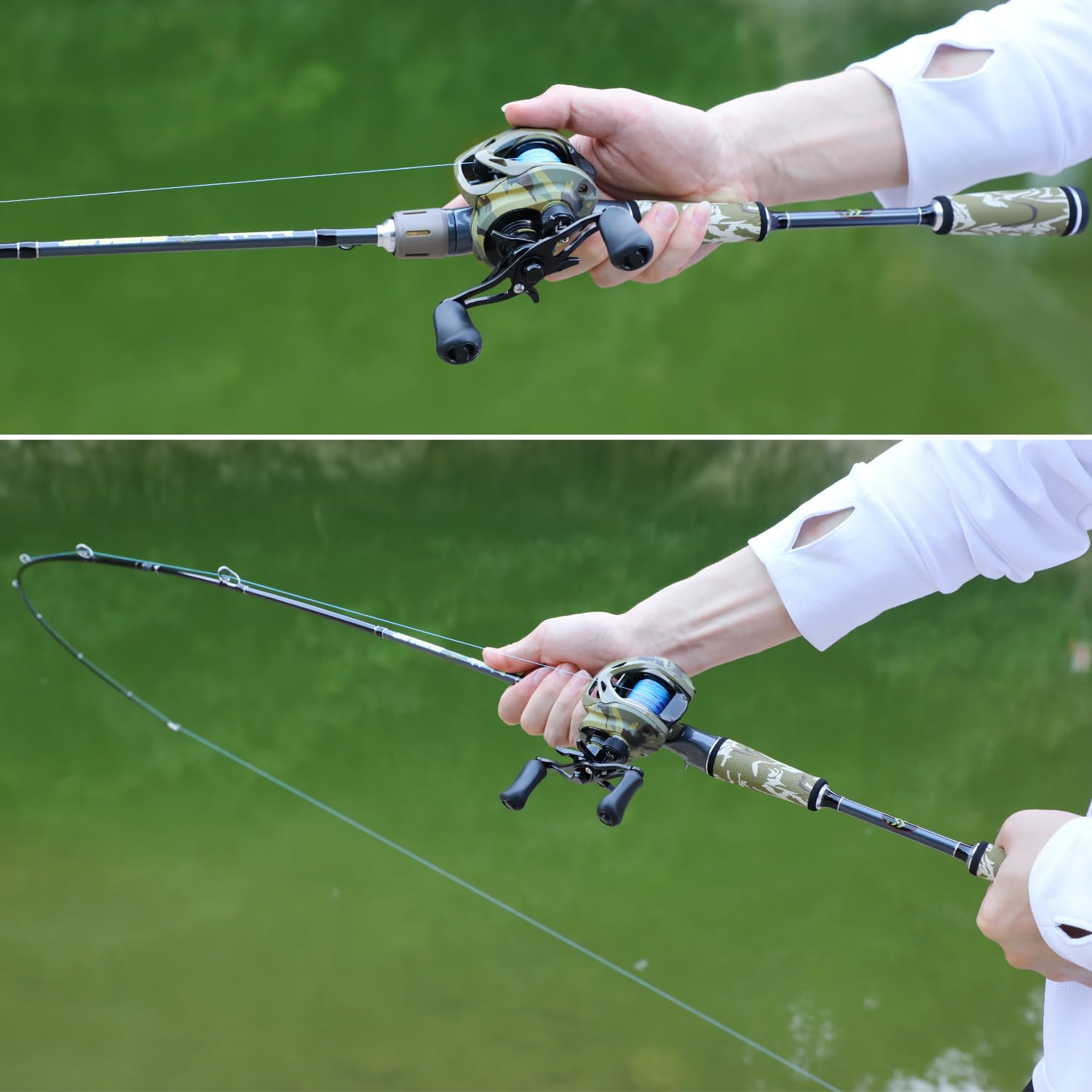 Sougayilang Baitcaster Combo, 30 ton + 24 tony, grafitowy, 2-częściowy odlew wędkarski, uchwyt superpolimerowy, uchwyt na haczyki w stylu "S" z kołowrotkiem moro