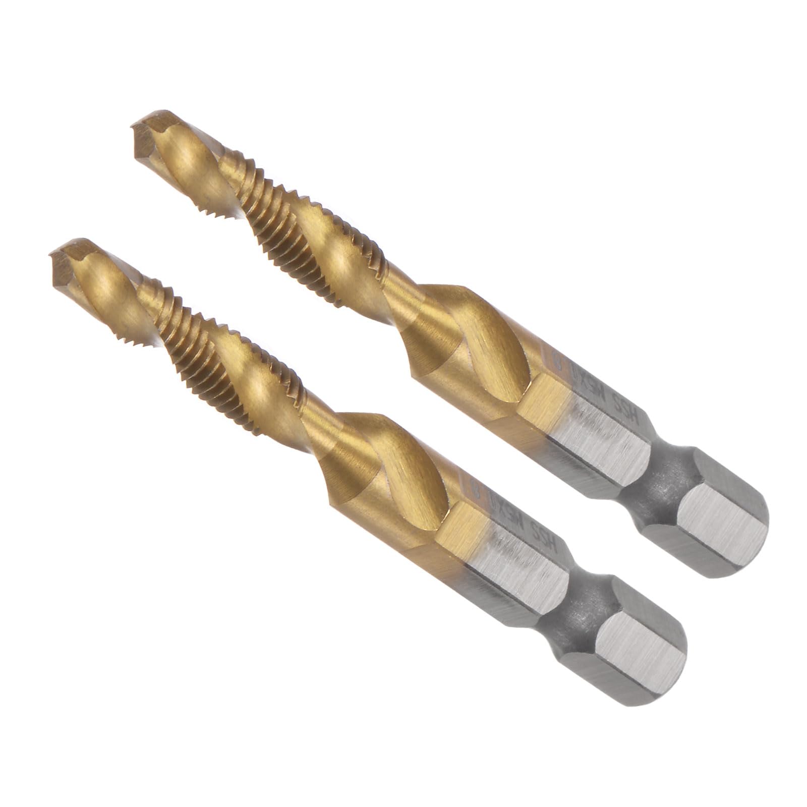 CoCud Combination Drill Tap Bit, M5 x 0.8 Thread Size 1/4" Hex Shank, 4341 Titanium Coated High Speed Steel Tools - (Applications: for Aluminum Stainless Steel Plastic), 2-Pieces