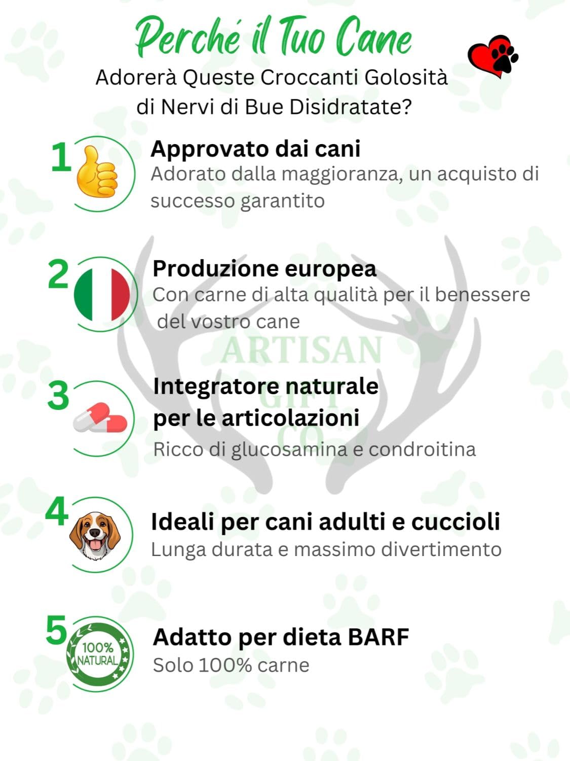 Nervo di Bue per Cani, 2 un. (60 g, Nervi di bue 15cm.) | Masticativi naturali a lunga durata
