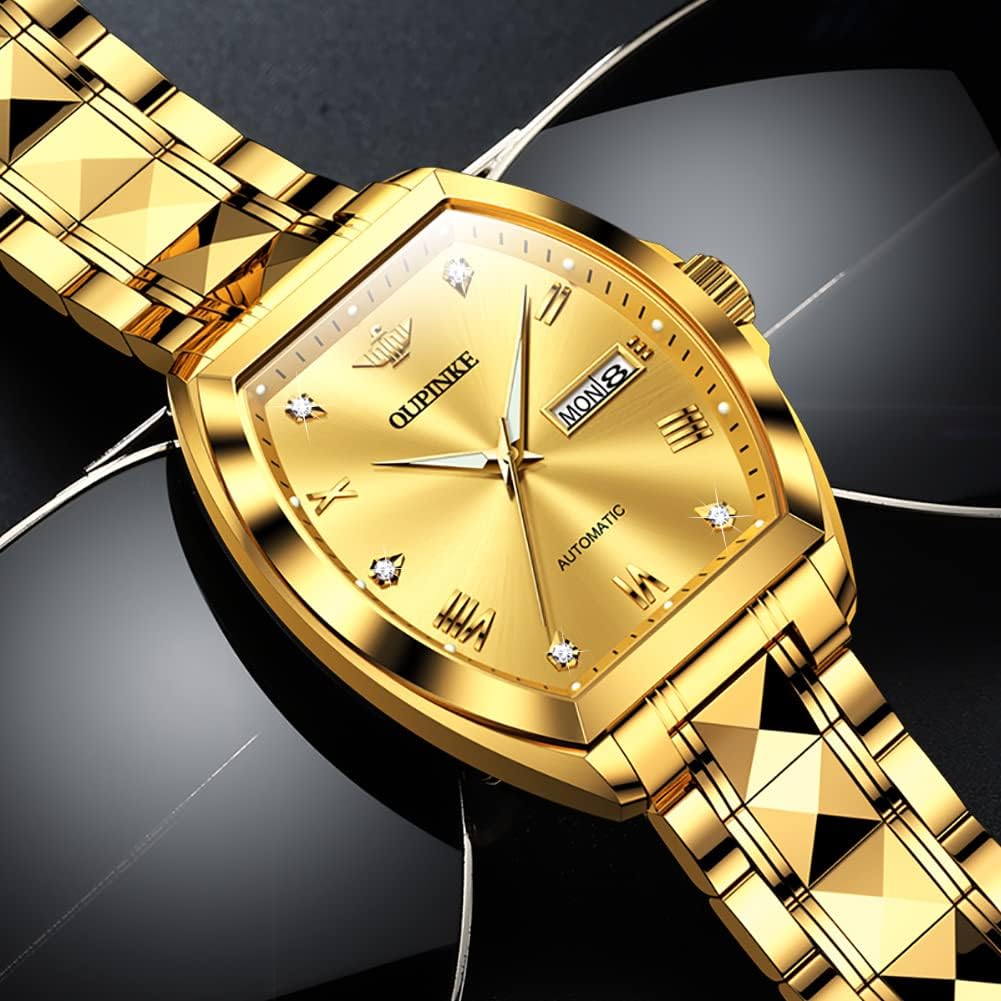 OUPINKE Mens Automatic Watch Diamond Skeleton Mechanical Self Winding Luxury Dress Wrist Watch Sapphire Crystal Tungsten