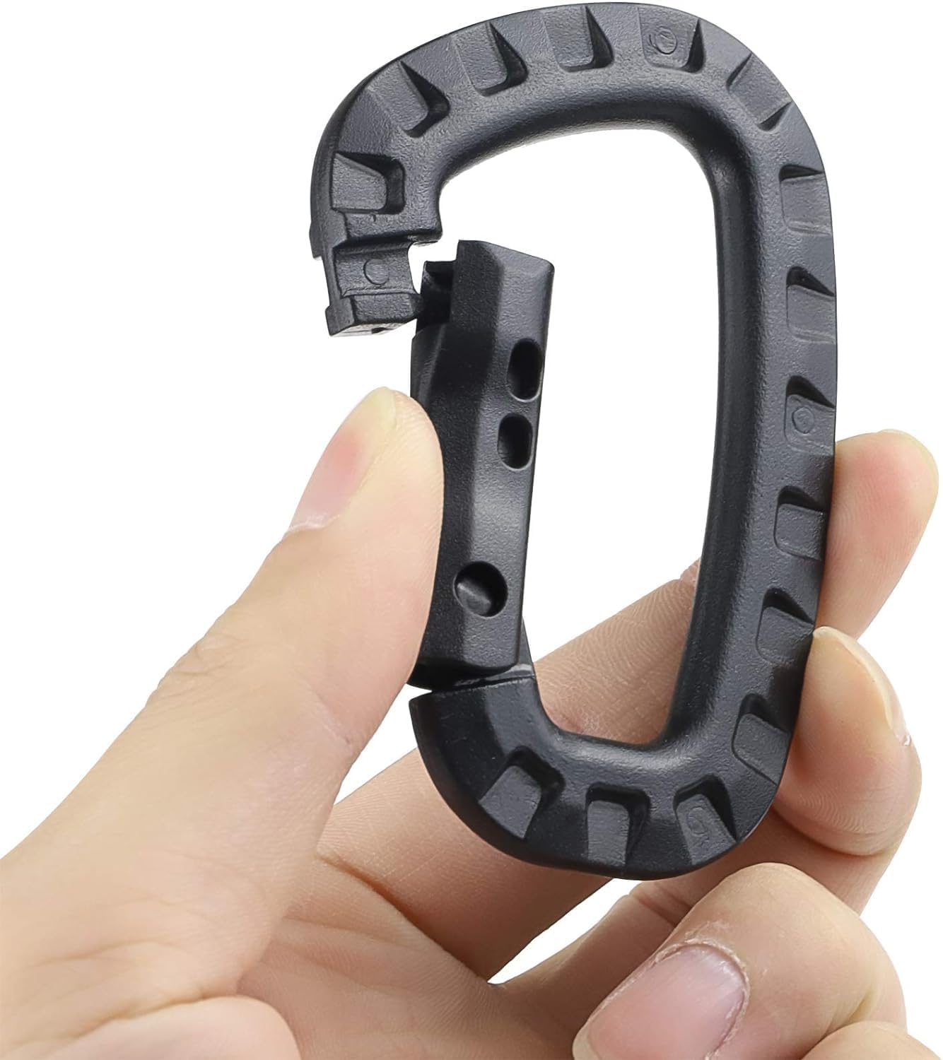 Tactical Carabiner Keychain - 10 Pack Hard Polymer Carabiners D Rings Light Weight Spring Snap Gear Clip Utility Hooks Backpack Hanging Buckle for Outdoor Travelling Camping Hiking Fishing Black - Image 4