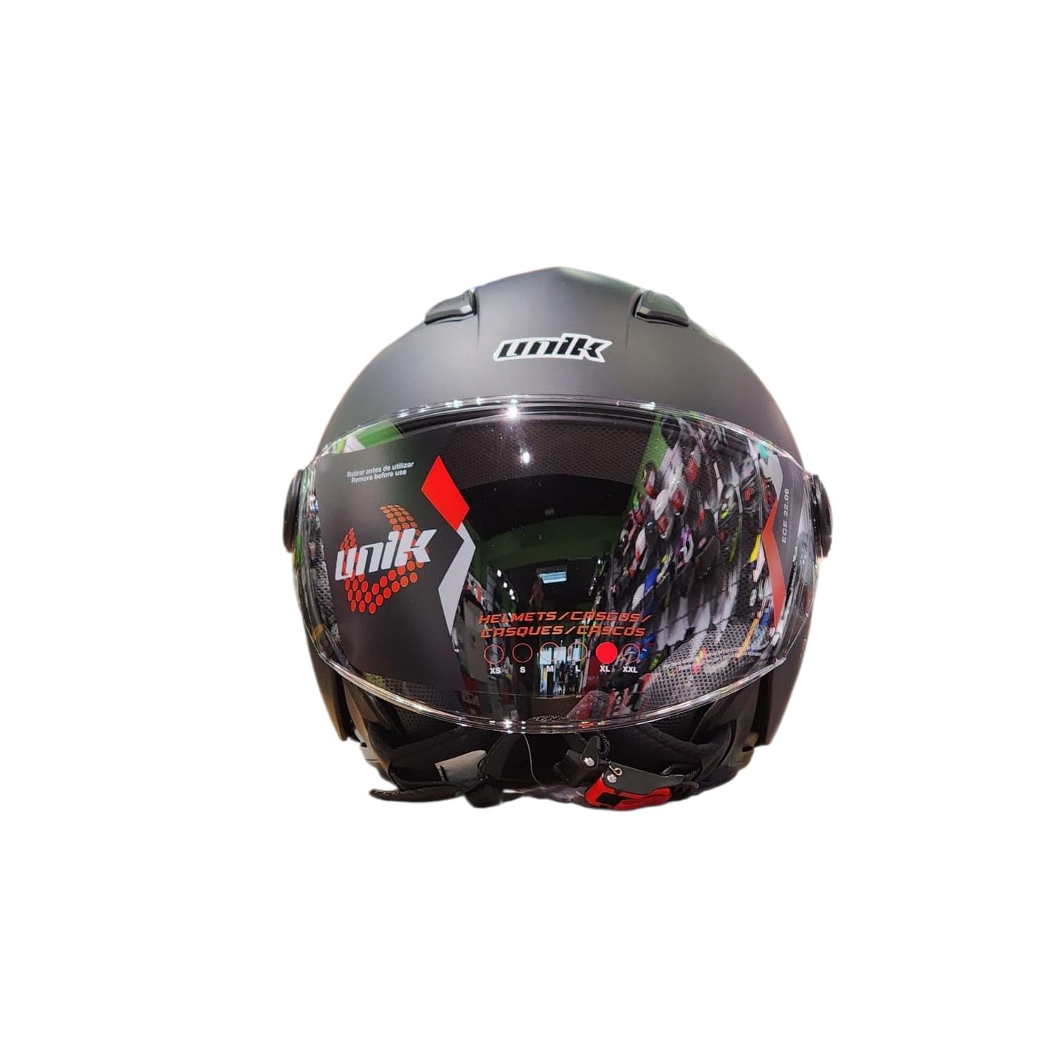 unik Casco Moto Jet Abierto Motocicleta Scooter Ciclomotor Hombre/Mujer Airflow Cierre Micrométrico Desmontable Homologado - Negro Mate Talla XL