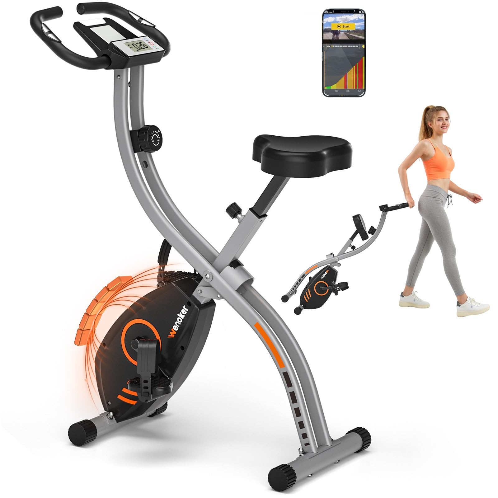 Exercise Bike Foldable with 16-Level Magnetic Resistance LCD Display Compact Fol