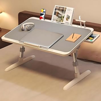 Laptop Bed Desk, Adjustable Computer Bed Table Tray with USB Charging Port, Desktop Card Slots, Foldable Laptop Lap Desk with Drawer, Bed Sofa Couch Floor Writing for Meal Work,70cm