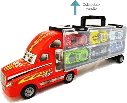 Miniatura 2 de Coche de juguete de camión de transporte accionado por fricción con 6 vehículos fundidos a presión Coche de carreras