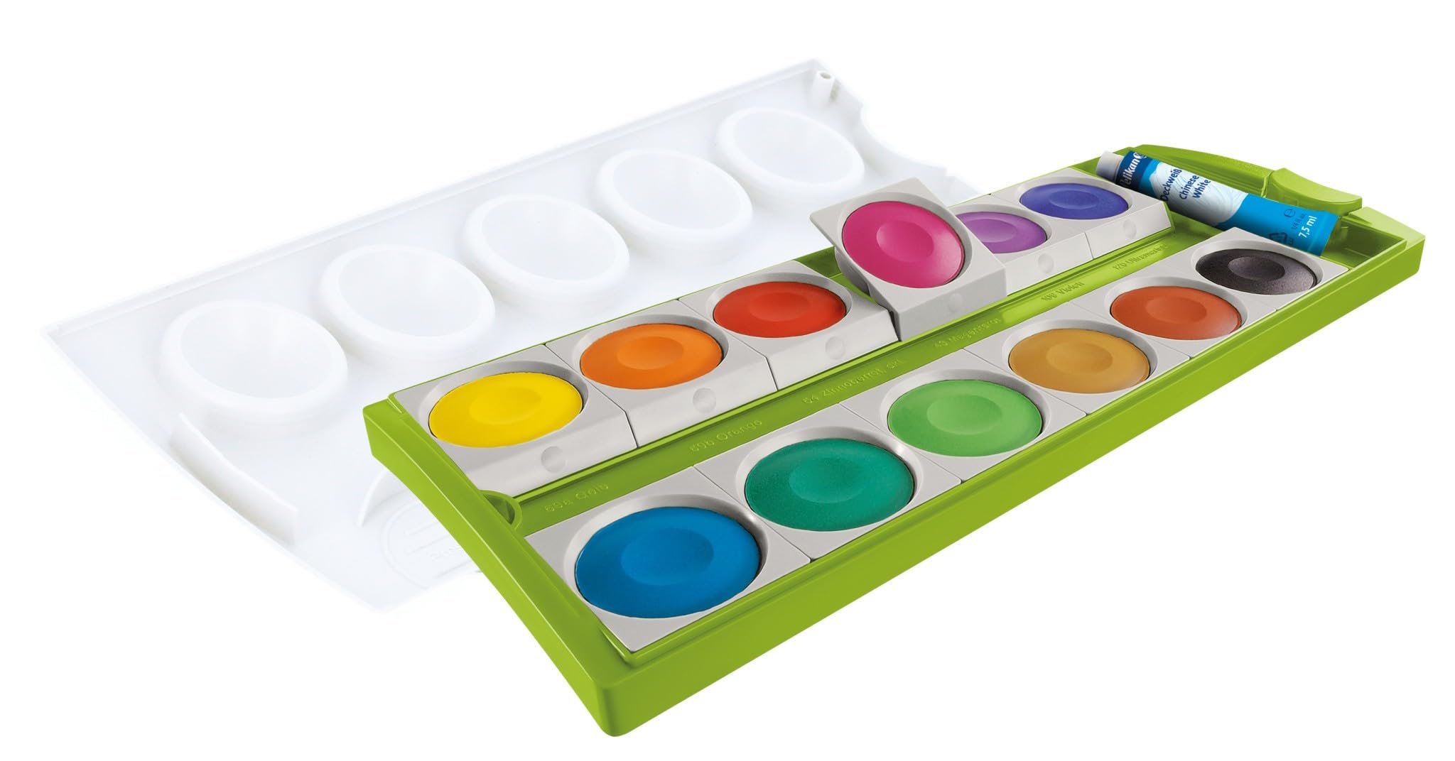 Pelikan Farbkasten K12 – Deckfarbkasten mit 12 Farben, Grün (inkl. Deckweiß) – Schul-Standard