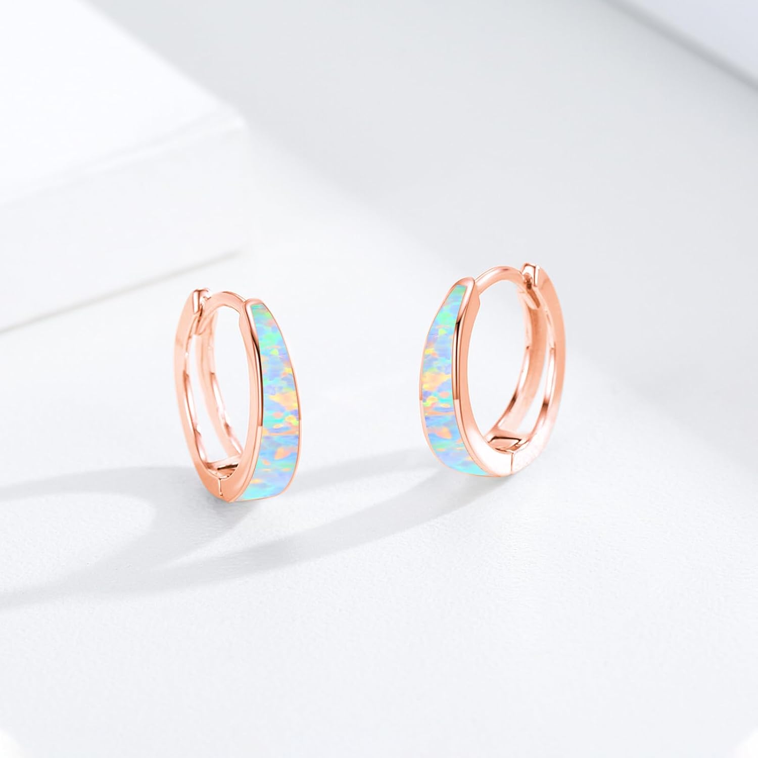 Opal Earrings for Women 925 Sterling Silver Opal Hoop Huggie Earrings Hypoallergenic Cartilage Hoops Earrings Jewelry Gifts for Mother's Day