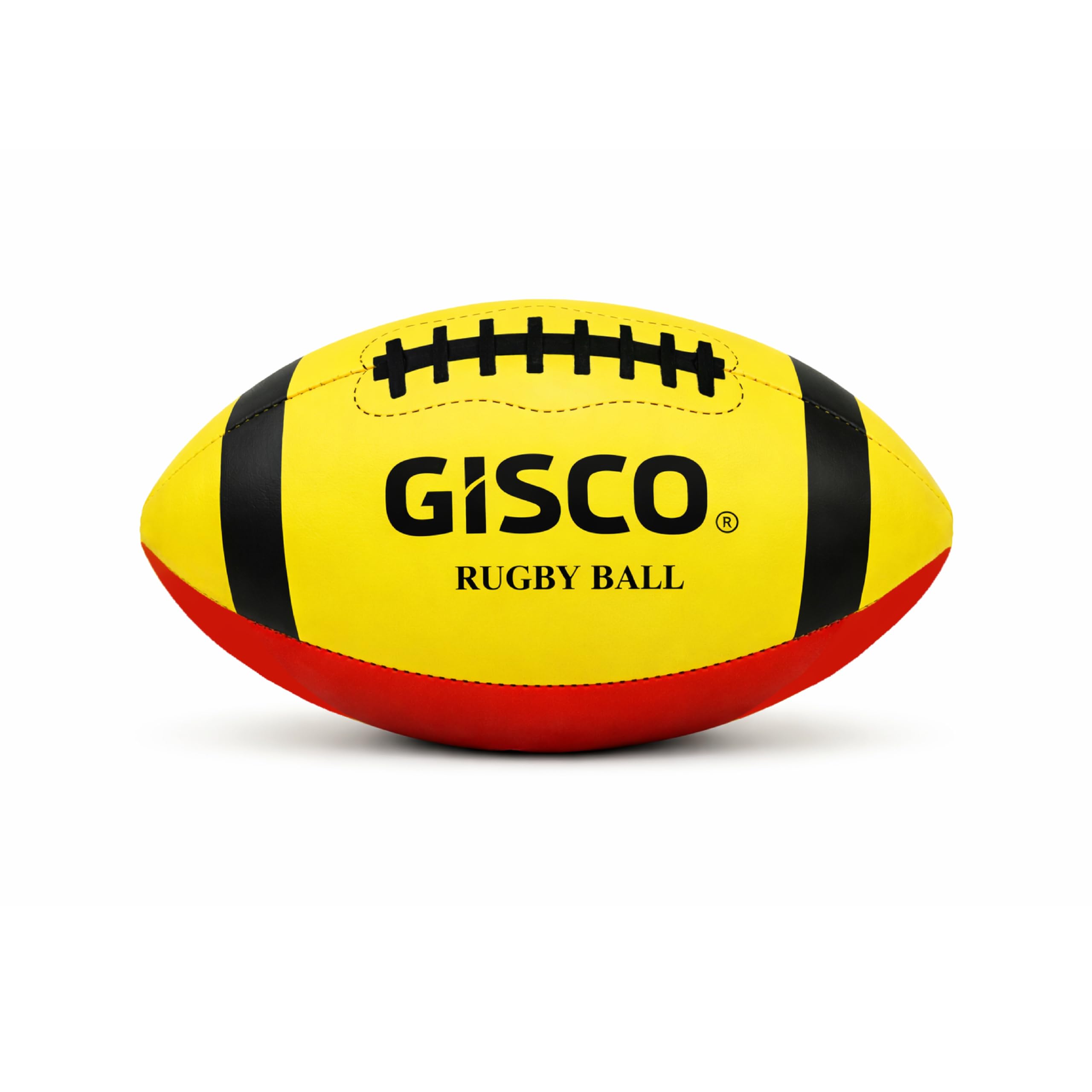 - GISCO Soft Rugby Ball for Adults & Youth (1 Piece) | Training & Play, Indoor & Outdoor Use | Handstitched, Made of PVC – Size 200mm, Red & Yellow