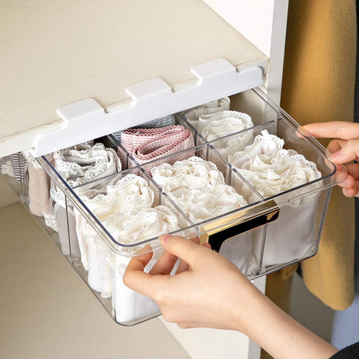 Organizer Multiuso per Biancheria e Calzini in Pet Scomparti Multipli e Coperchio, per Armadio e Conservazione Domestica Ordinata