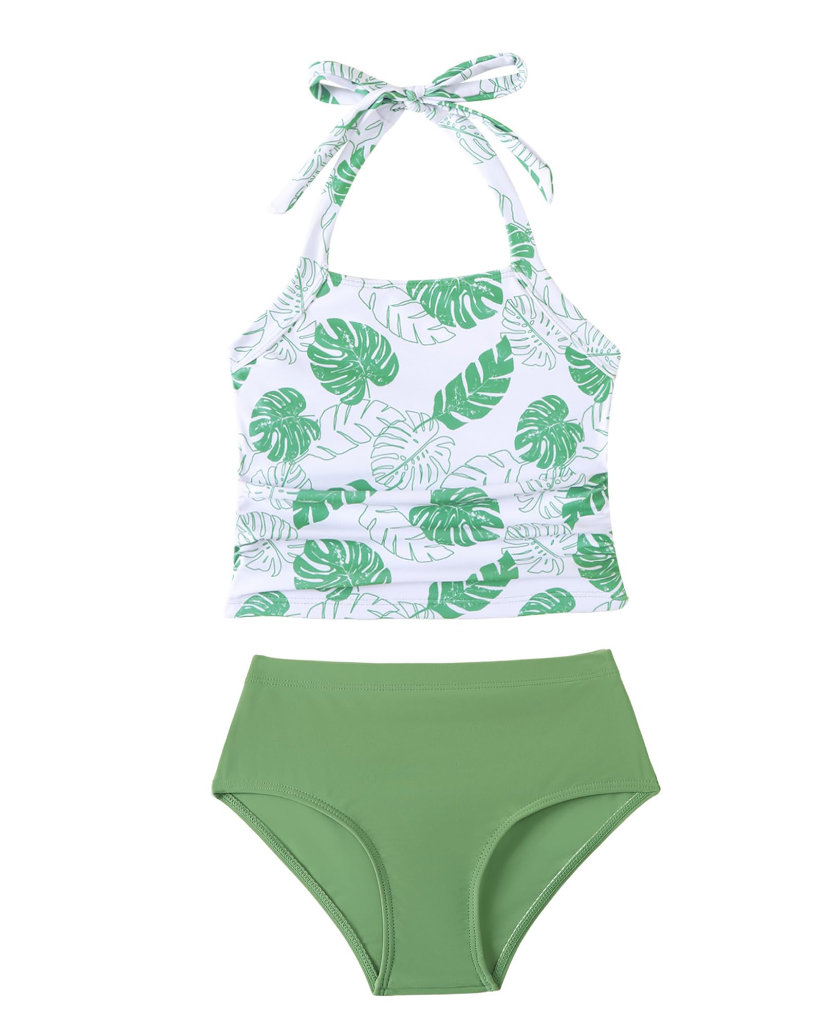 Saeaby Toddler Little Girls Swimsuit Summer Halter Ruched Tankini 2 Piece Bathing Suit for Girl Beach Swimwear 3-8Y