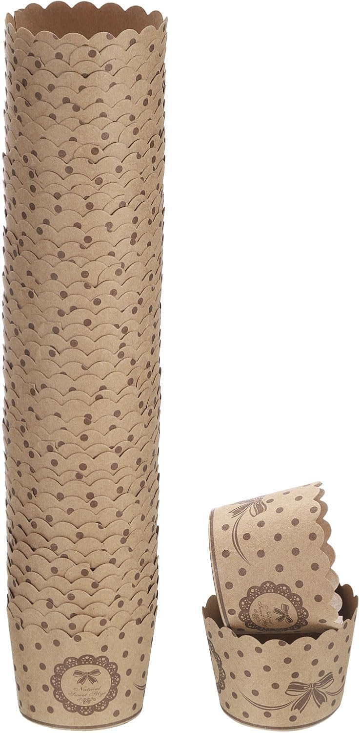 HARFINGTON 50Pcs Paper Baking Cups Small Brown Kraft Paper Muffins Liner Cupcake Greaseproof Disposable Bulk Wrappers for Wedding Birthday Graduation, Polka Dot
