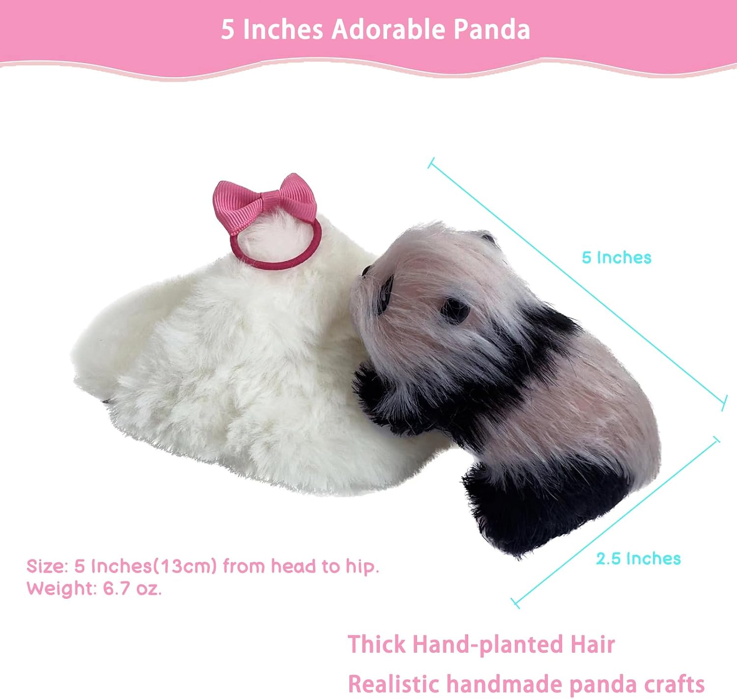 VOLOBE Silicone Panda, 5 Inches Soft Mini Realistic Panda as Silicone Piglet Companion with Accessories for Kids Boy Girl Birthday Gift (Panda)