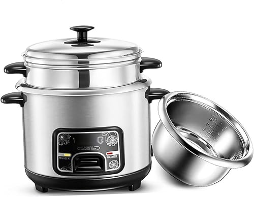 Olla de arroz con cesta de vapor, ollas de arroz, (2-6 litros) portátil, olla interior de acero inoxidable, con vaporizador, funciones cálidas, para