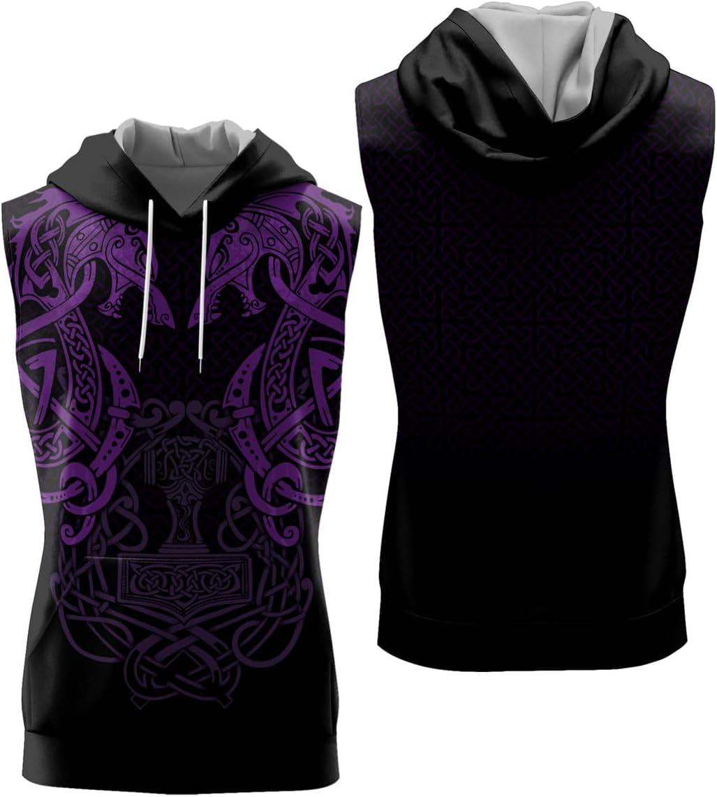 Viking Men's Sleeveless Workout Hoodie Hooded Bodybuilding Muscle Cut Off Tank Tops Gym Fitness