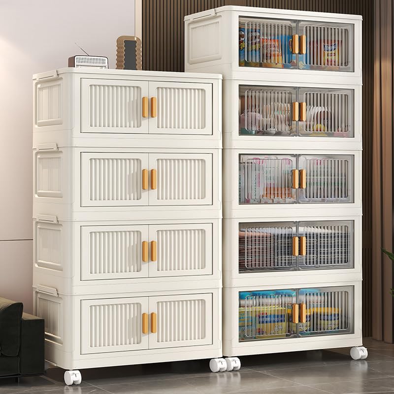 Refein Plastic Storage Boxes with Lids - 25L*5 Stackable Storage Box on Wheels Foldable Plastic Drawers Collapsible Baskets Containers for Living Room Bedroom Organisation — image 1