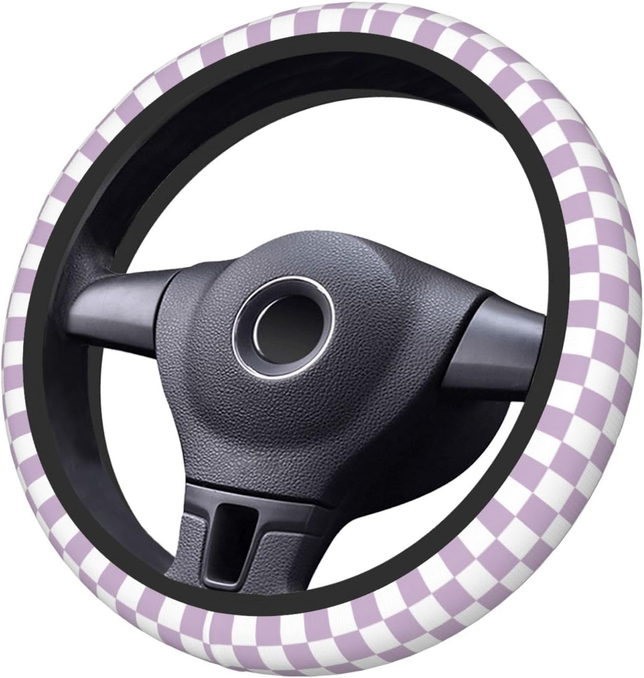 Light Purple Checkered Steering Wheel Cover Universal- 2PCS Car Coasters image 5