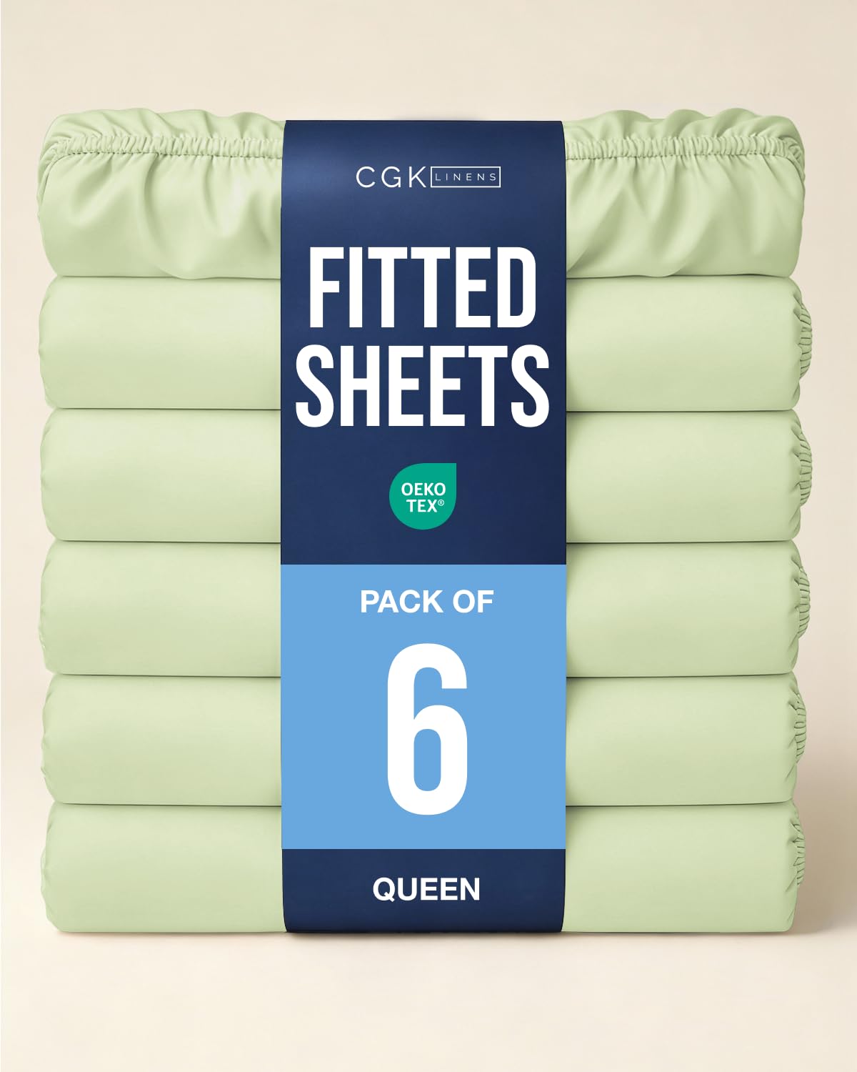 Queen Fitted Sheet - Pack of 6 Fitted Bottom Sheet - Light Sage Green