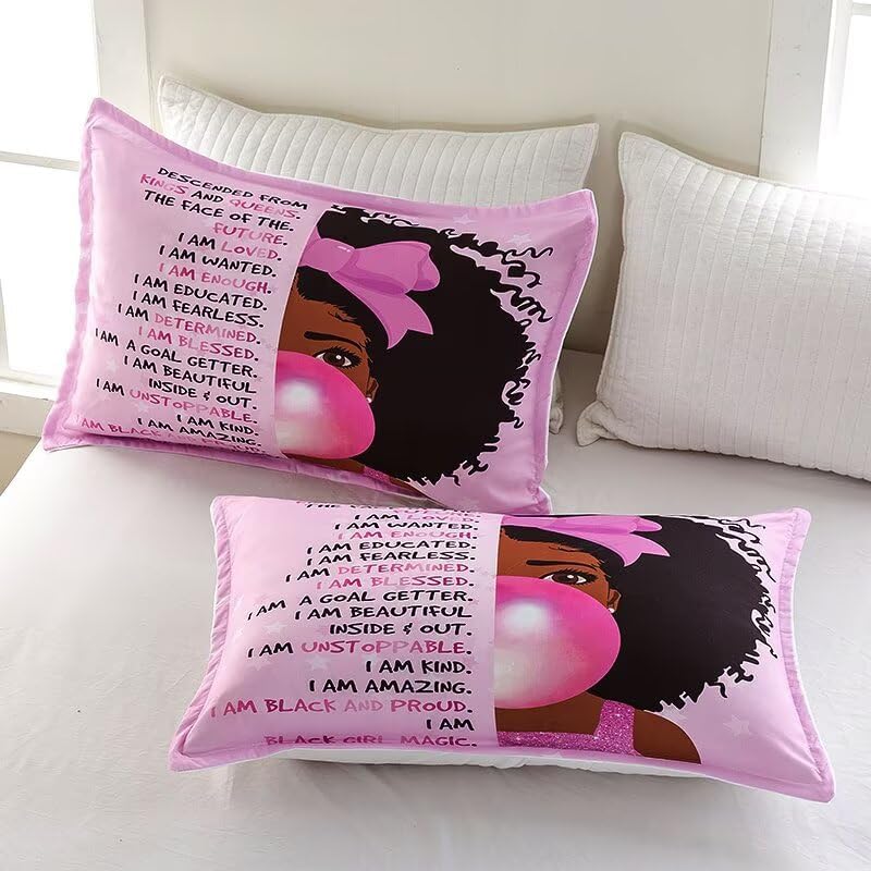 Black Girl Bubble Gum Comforter Twin for Kids Teens,Black Girl Magic Bedding Set,African American Inspirational Bed Comforter Set,Princess Bedroom Set - Image 6