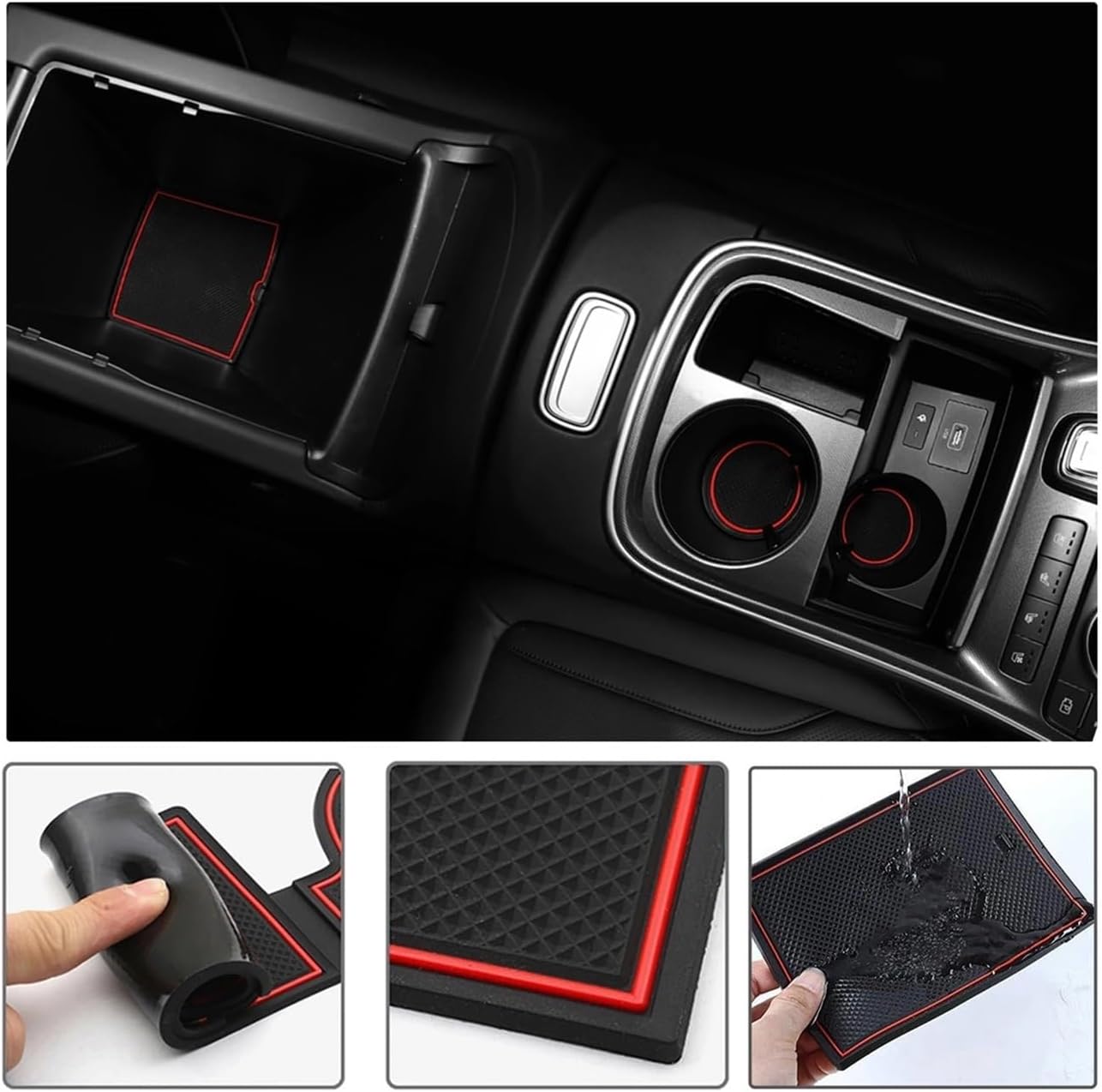 Car Door Groove Mat Compatible with Hyundai Santa Fe TM 2021 2022 2023 Anti-Slip Mat Rubber Gate Slot Pad Santa Fe 2023(Red)