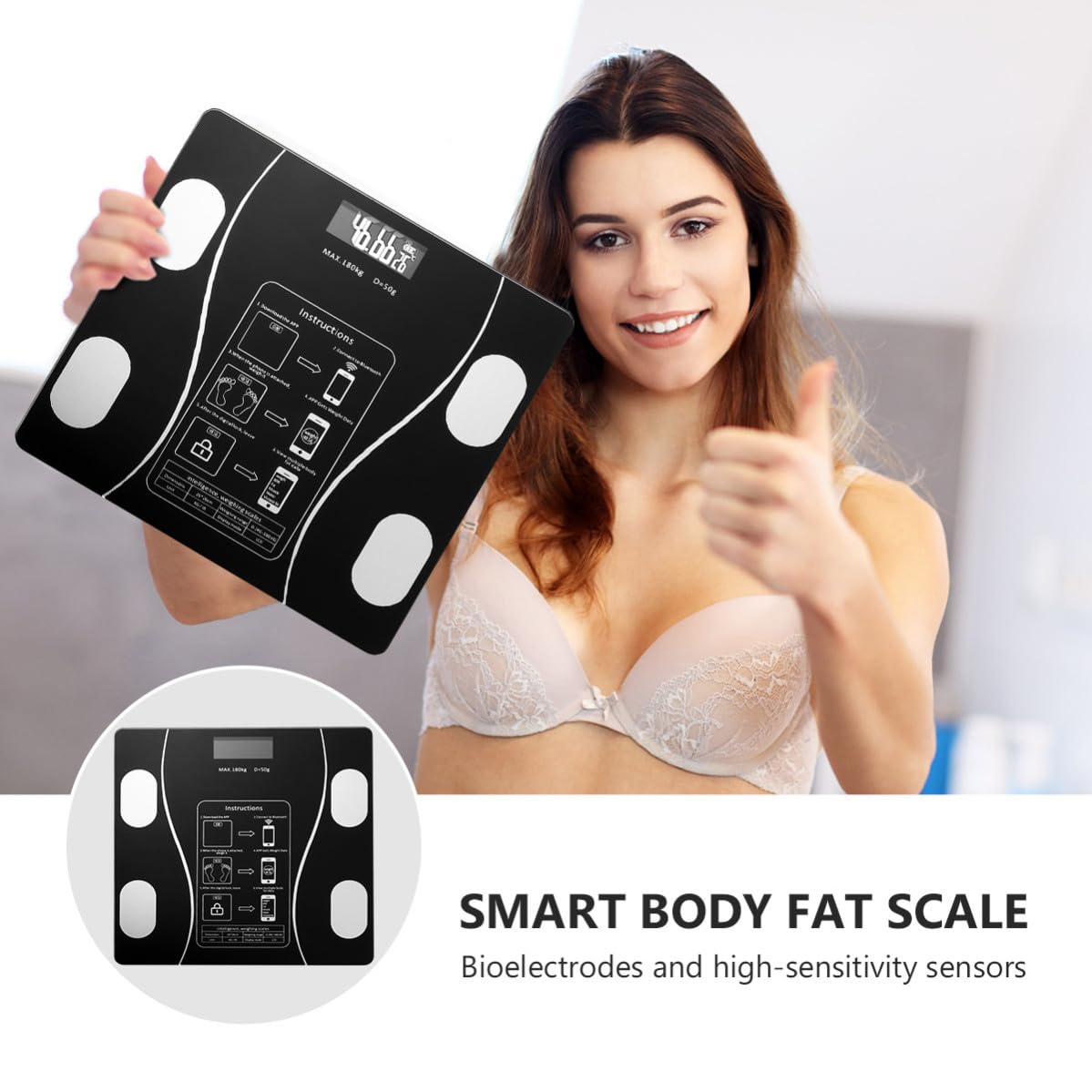 NUOBESTY USB und Rutschfesten Füßen aus Abs und Glas Wiederaufladbare Haushaltswaage mit Smartem Wiegesystem für Präzise Gewichtsmessung bis 180kg im Alltag