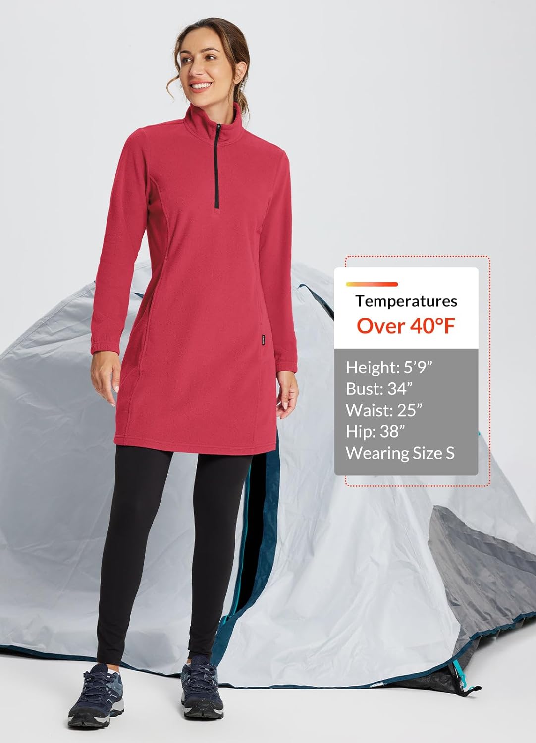 baleaf Women's Fleece Dress Sweatshirt Long Tunic Quarter Zip Pullover Polar Winter Warm Thermal Travel Dress with Pocket - Image 6
