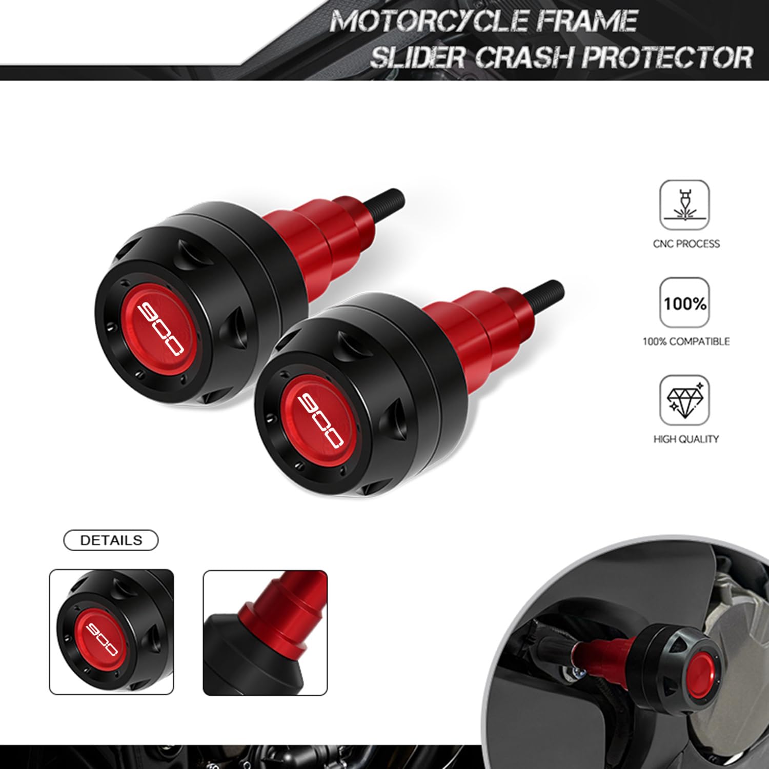 Protection Anti-Chute Moto pour Z900 Z900RS 2017-2024, Tampons De Protection Moto Crash Pads en Aluminium CNC (Rouge)