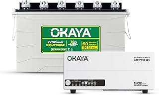 Okaya Inverter with Battery Combo for Home,Office &amp; Shops|ATSW950 12V Pure Sine Wave Inverter 700VA with OPSJT19060 160Ah ...