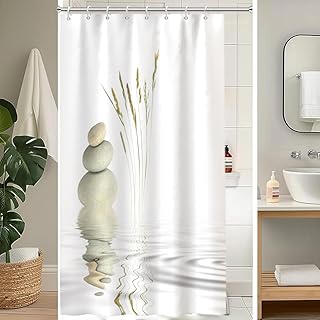 Duschvorhang 120x200cm, Duschvorhang Anti Schimmel Spa Steine Grau Pebble Zen Landschaft Motiv Duschvorhänge Stoff Waschbar Wasserdicht Polyester Bad Vorhang mit 8 Haken für Badezimmer