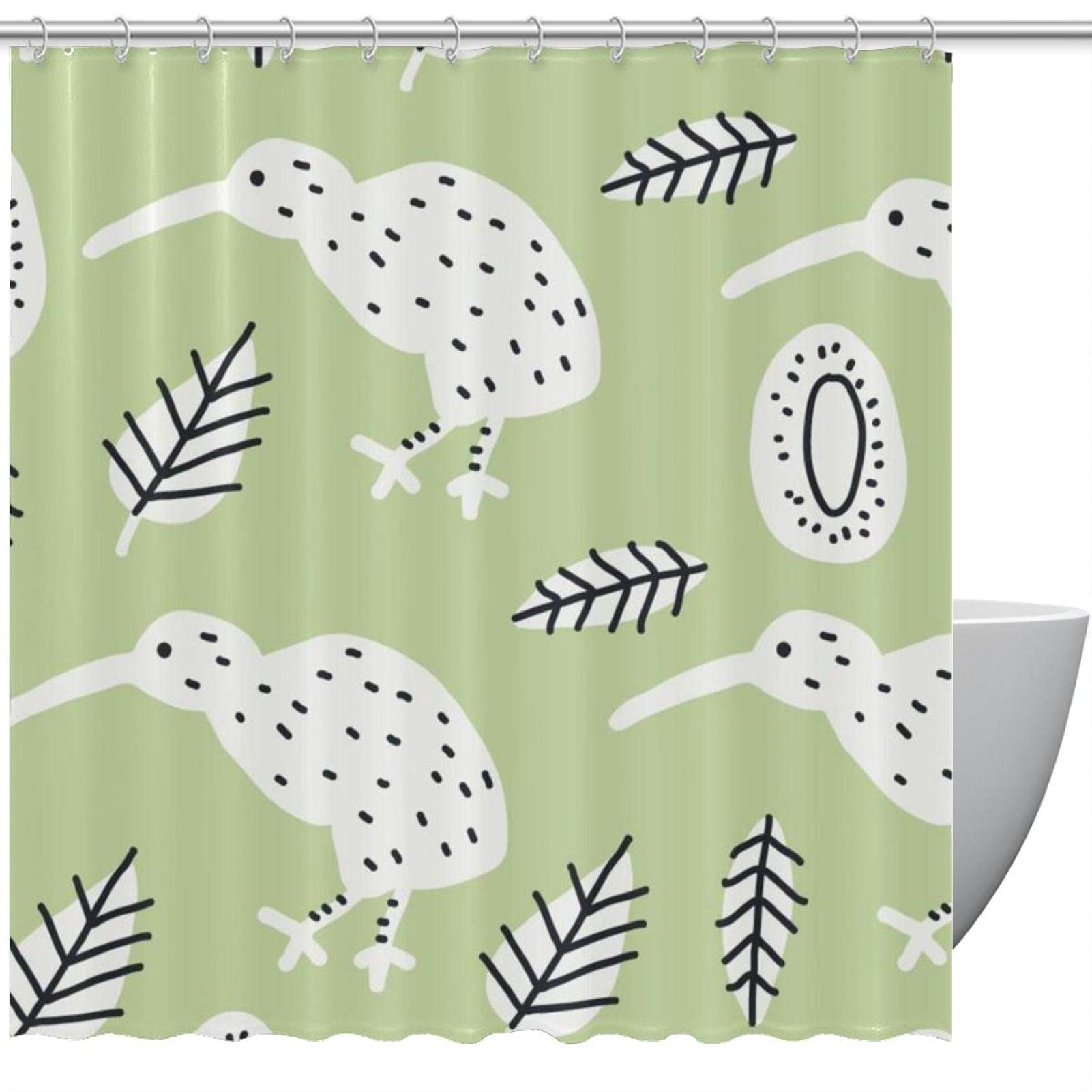 Rideau de douche imperméable anti-éclaboussures 183 x 183 cm motif oiseau vert