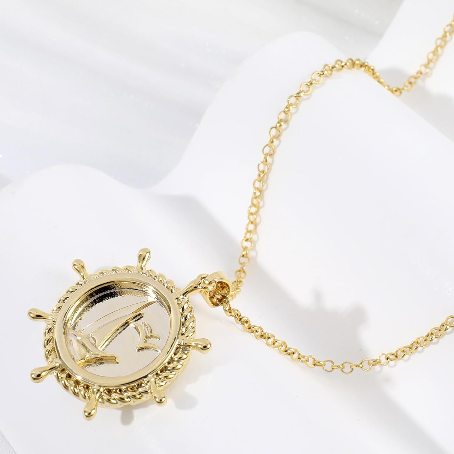 Gold Pendant Necklace for Women 14K Gold Plated Coin Pendant Necklace Adjustable Chain Disc Round Charm Initial Statement Necklace Trendy Jewelry Gift for Her - Image 3