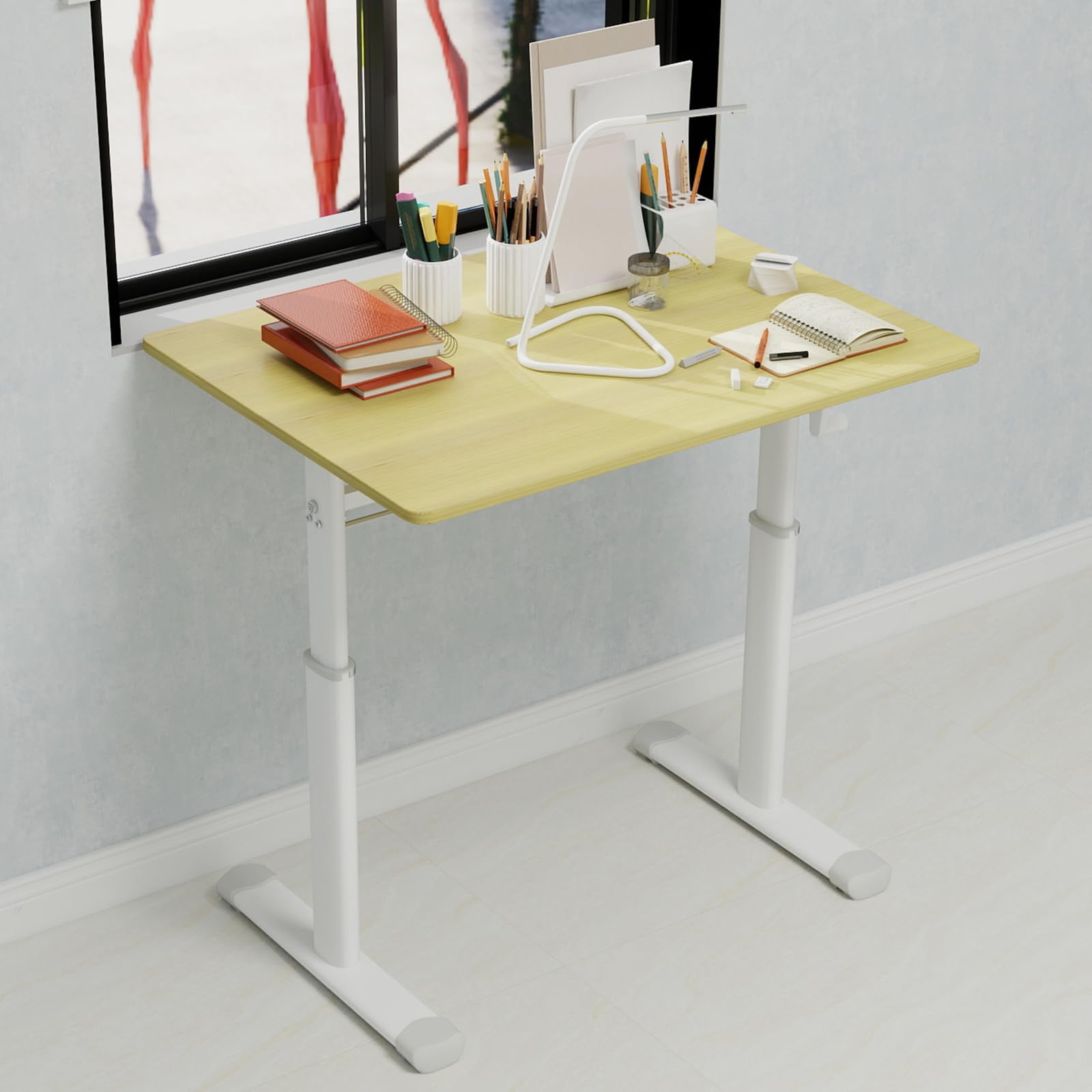 Standing Desk 33 Height Adjustable Small Desk with Hand Crank Computer Table Writing Desk for Home Office Yellow