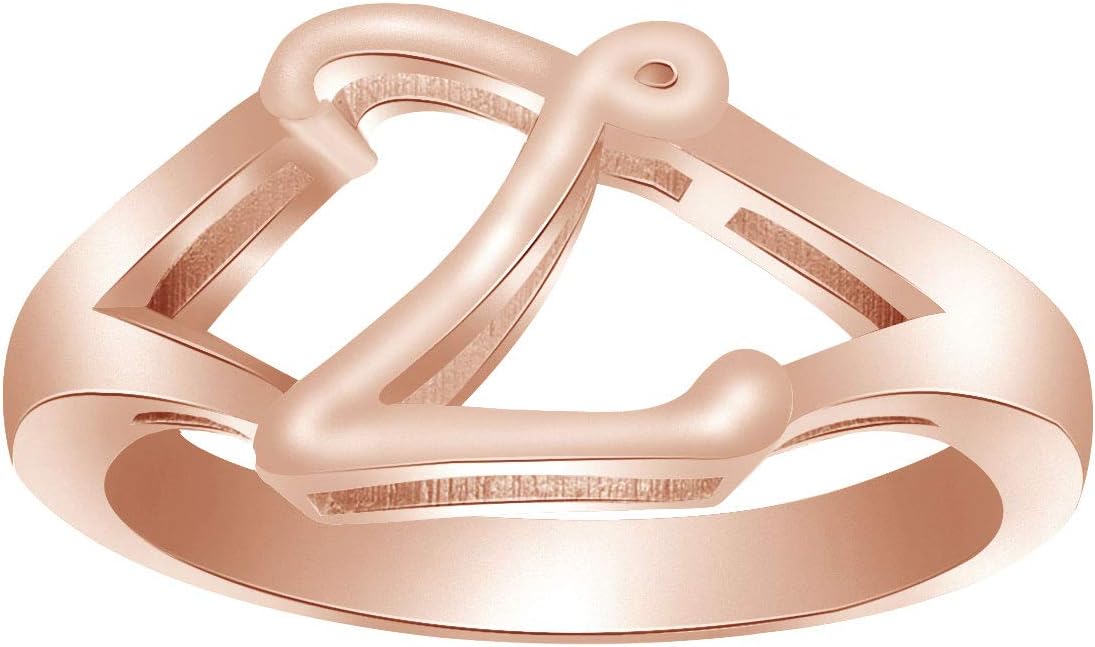 AFFY Alphabet Letter A-Z Initial Fashion Engagement Ring in 14k Rose Gold Over Sterling Silver