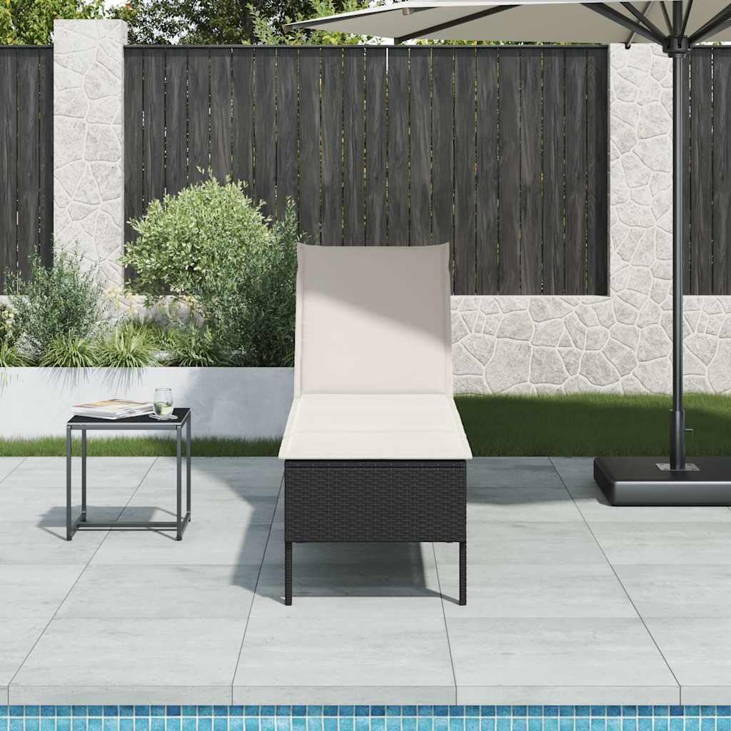 Chaise longue en polyrotin noir 55x200cm réglable avec roulettes