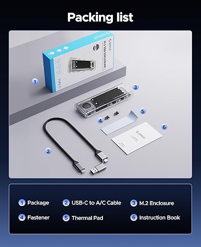 Miniatura 8 de ORICO Carcasa SSD NVMe M.2 de 40 Gbps con ventilador de refrigeración integrado, carcasa de disco duro externo sin herramientas, compatible con 2230