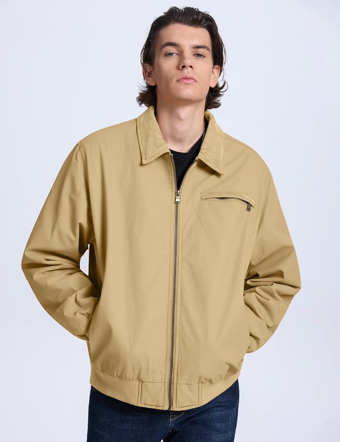 Flygo Mens Sherpa Lined Detroit Jacket Winter Warm Fleece Coat Waxed Washed Canvas Rugged Waterproof Jackets - Image 3