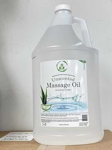 EZ - Aceite de masaje sin perfume con aloe vera y vitamina E, para piel sensible, tamaño de galón