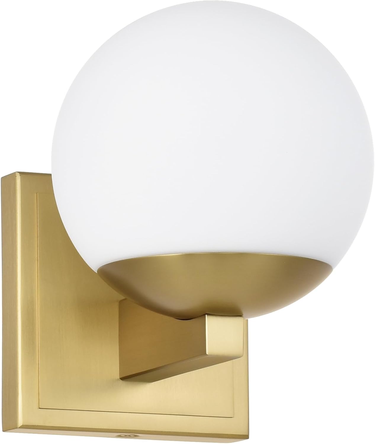 Aged Brass Wall Sconce Light, Modern Sconces Wall Lighting, 1 Light Globe Bathroom Vanity Lighting with Opal Glass Shade, Wall Light for Bedroom Bathroom Living Room Entryway Hallway