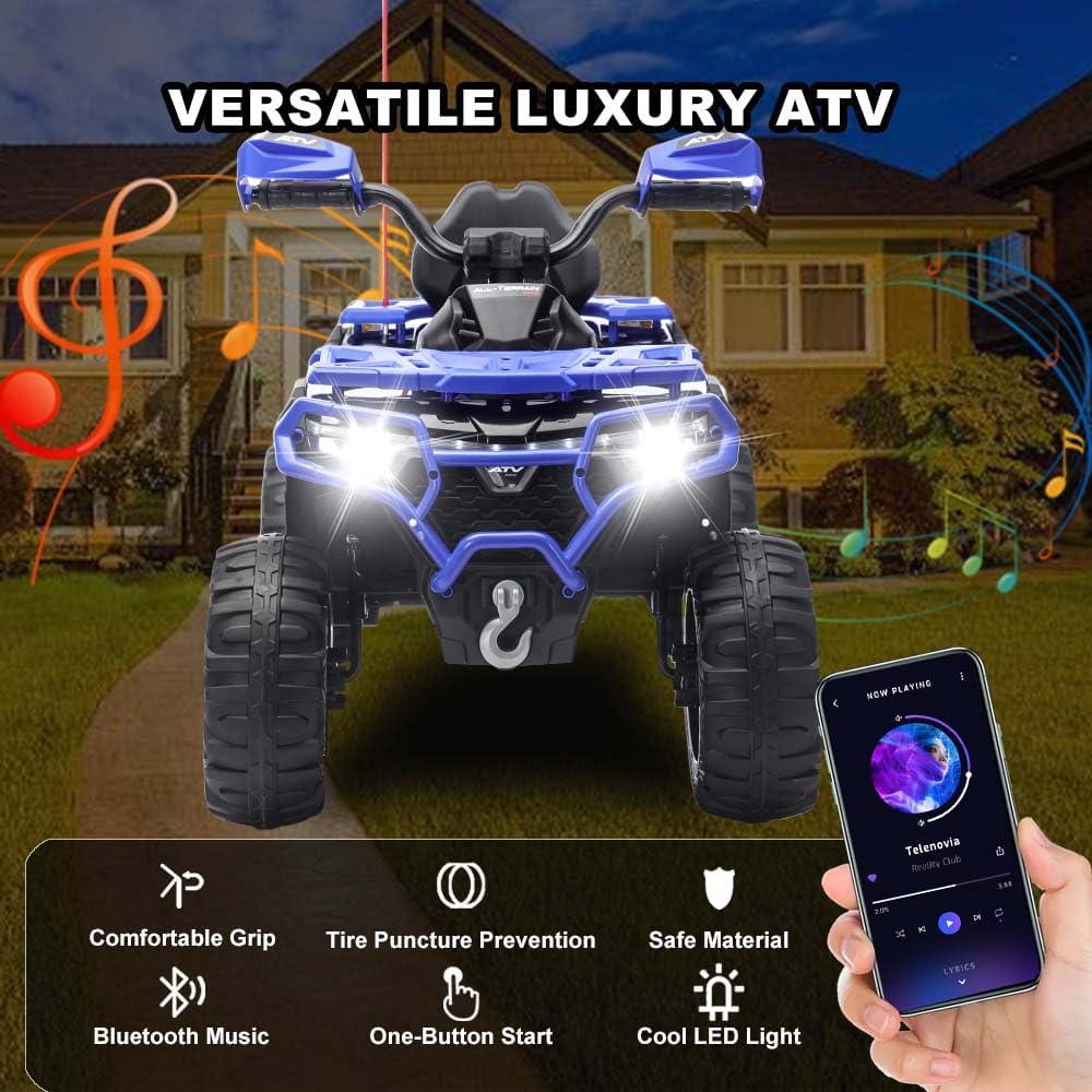 24V Kids Electric Car, Electric ATV for Kids 3-8 with Color-Changing LED Light Bar & Flag Pole | 2WD Off-Road Ride-On Toy | Bluetooth Music | CPSIA Certified | All-Terrain Car (Blue)