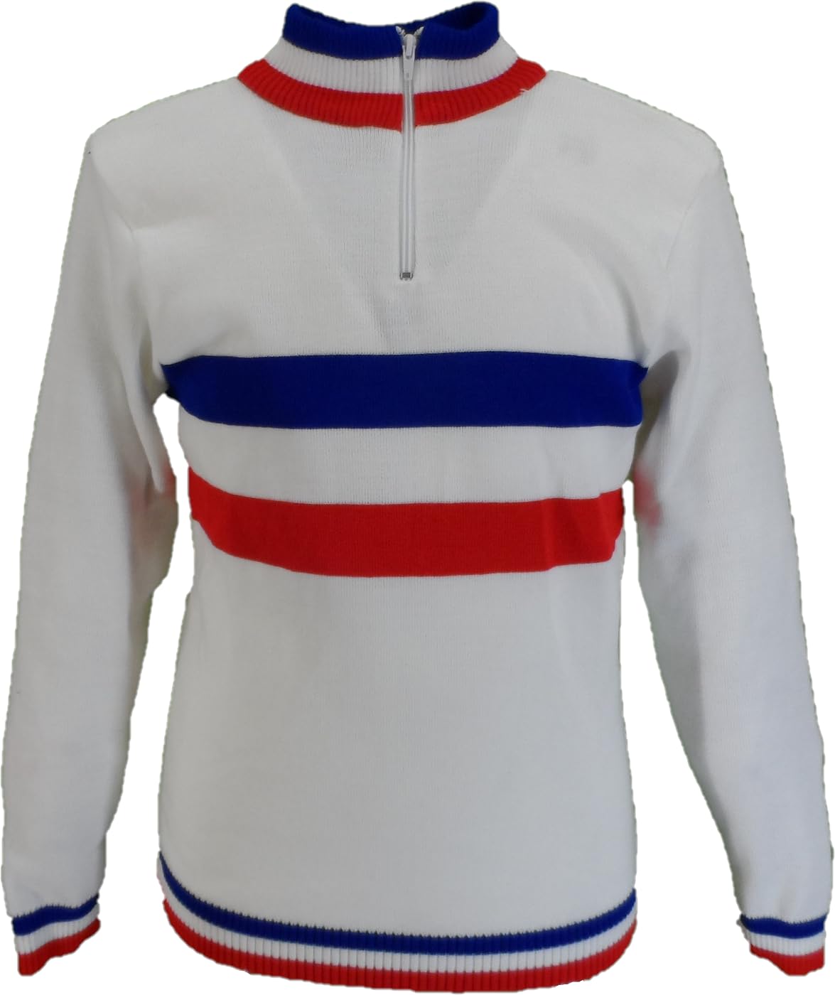 Mazeys Men's White/Blue/Red Retro Knitted Cycling Top Jumper (Uk, Alpha, 3XL, Regular, Regular, )