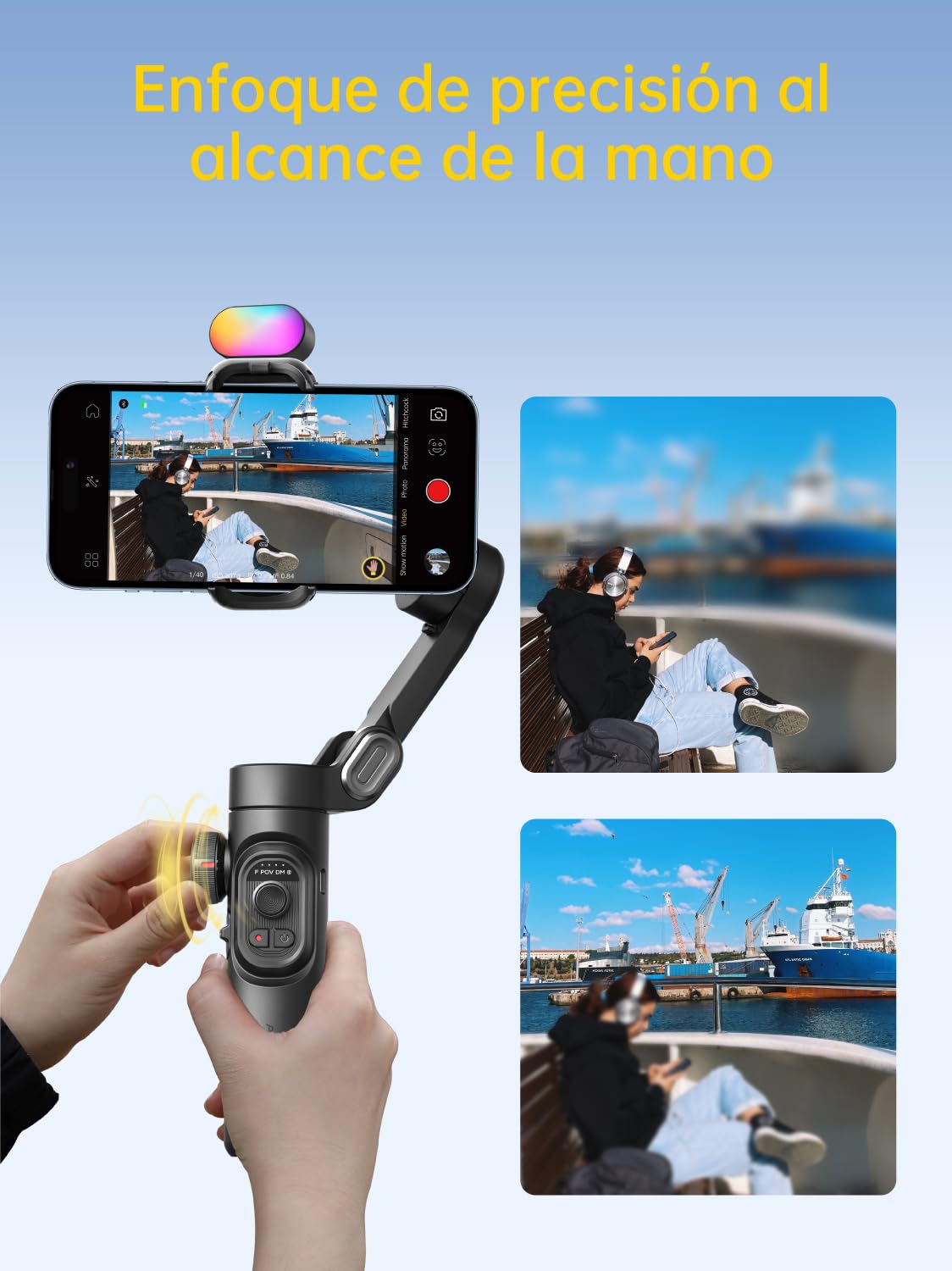 AOCHUAN Estabilizador de cardán de 3 Ejes para Smartphone con luz de Relleno magnético RGB, Rueda de Enfoque de Seguimiento Facial Mejorada, cardán Plegable para iPhone y Android, estabilizador de