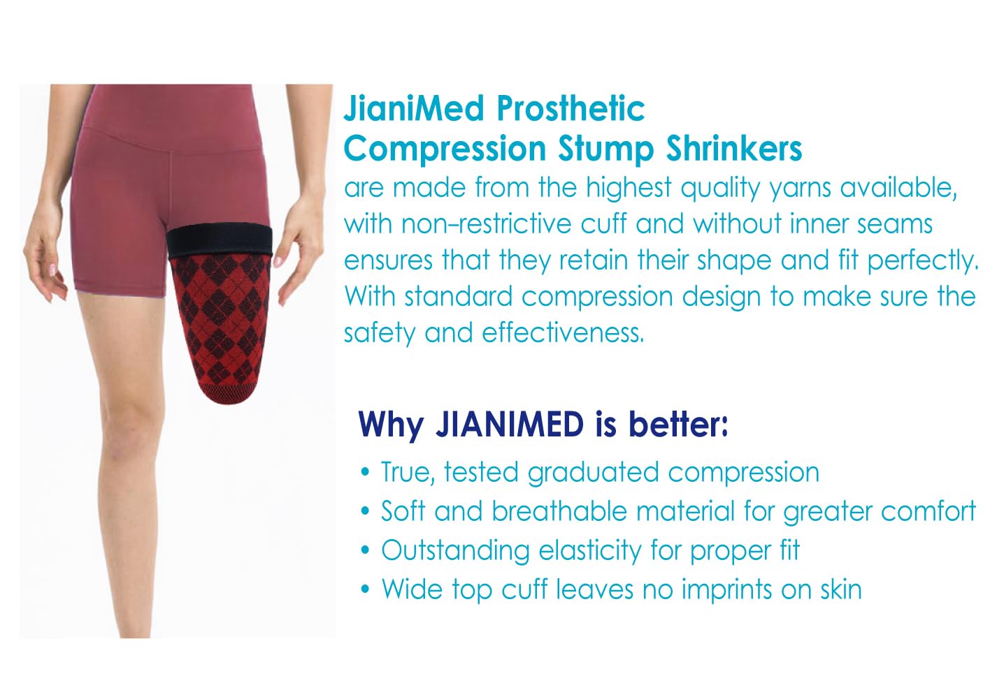 Prótesis reductoras de muñón - Por encima de la rodilla, 35cm, compresión, 20-30, calcetines para amputados, patrón de tartán, excelencia de Taiwán