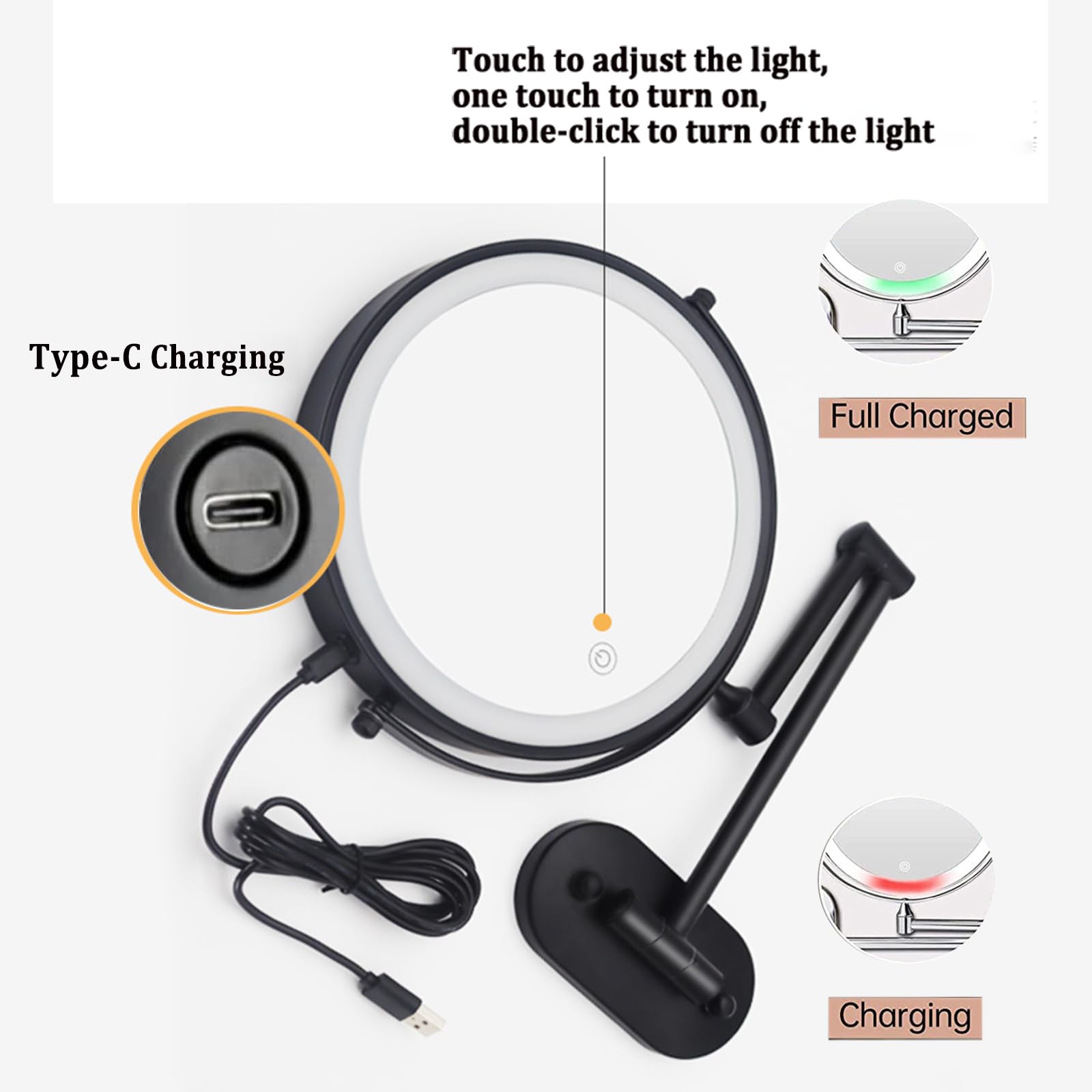 Specchio Trucco Con LED | 54 Luci 3 Colori | Ingrandimento 10X/1X | Ricaricabile USB