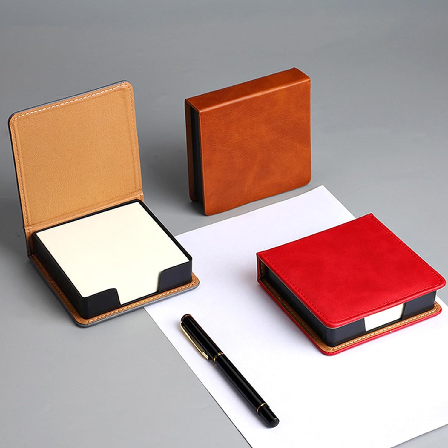 Self Note Pad Holder Leather Name Cards Holder Sticky Notes Dispenser For Case With A Lid Cover Office School Supp Leather Memo Pad Holder Note Card Dispenser Sticky Note Storage Box Desk