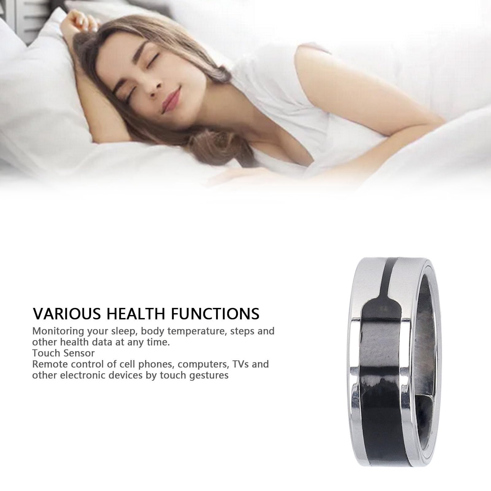 Cuifati Smart Ring, Health, Sleep Monitor with Touch Control, Body Temperature, Steps, SOS Alerts, Menstrual Cycles, Waterproof, Touch Control for Men Women (#12)