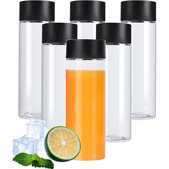 BLMHTWO Pack of 6 Plastic Juice Bottles Small Bottles for Filling 300 ml Reusable Empty Plastic Bottles Clear Smoothie Bottle for Milk Juice and Milkshake